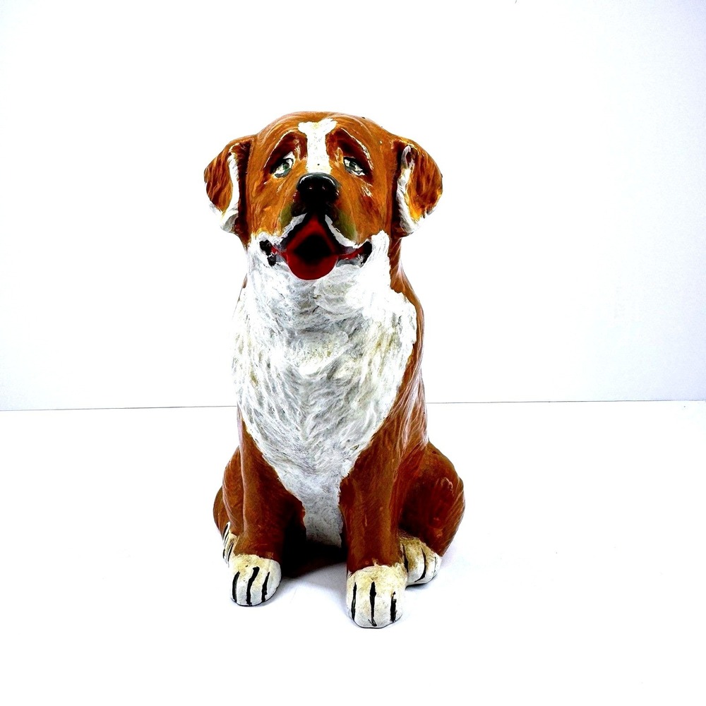 Vintage Brown White Ceramic Dog Figurine Sitting Puppy Statue 8 Inch‎